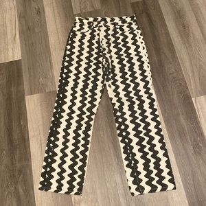 Black and white striped denim jeans